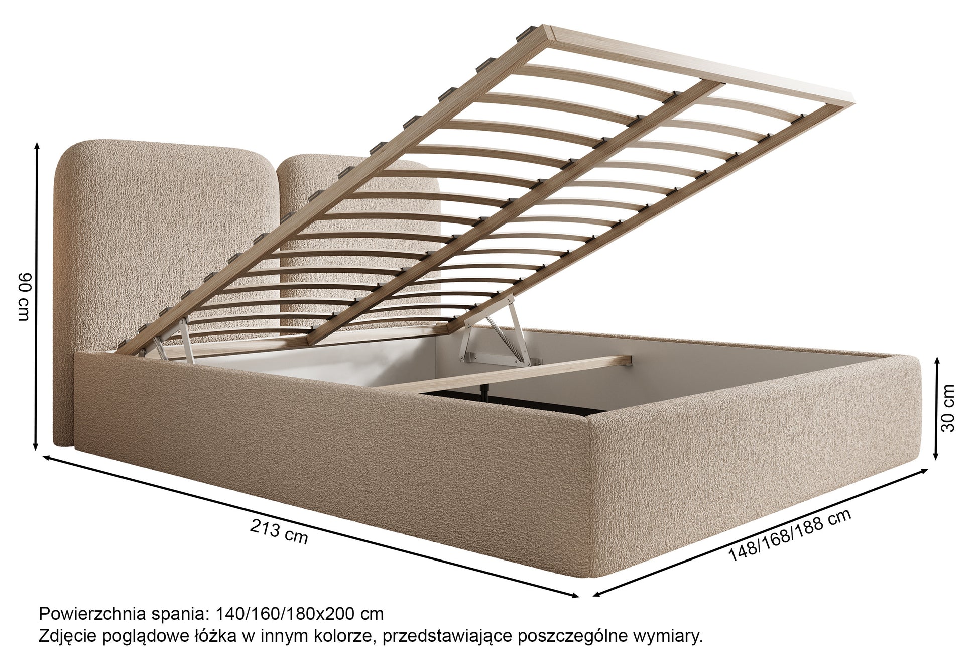 TINSOLO Mīkstā gulta 140/160/180x200 cm ar glabāšanas kasti, tumši bēšs - N1 Home