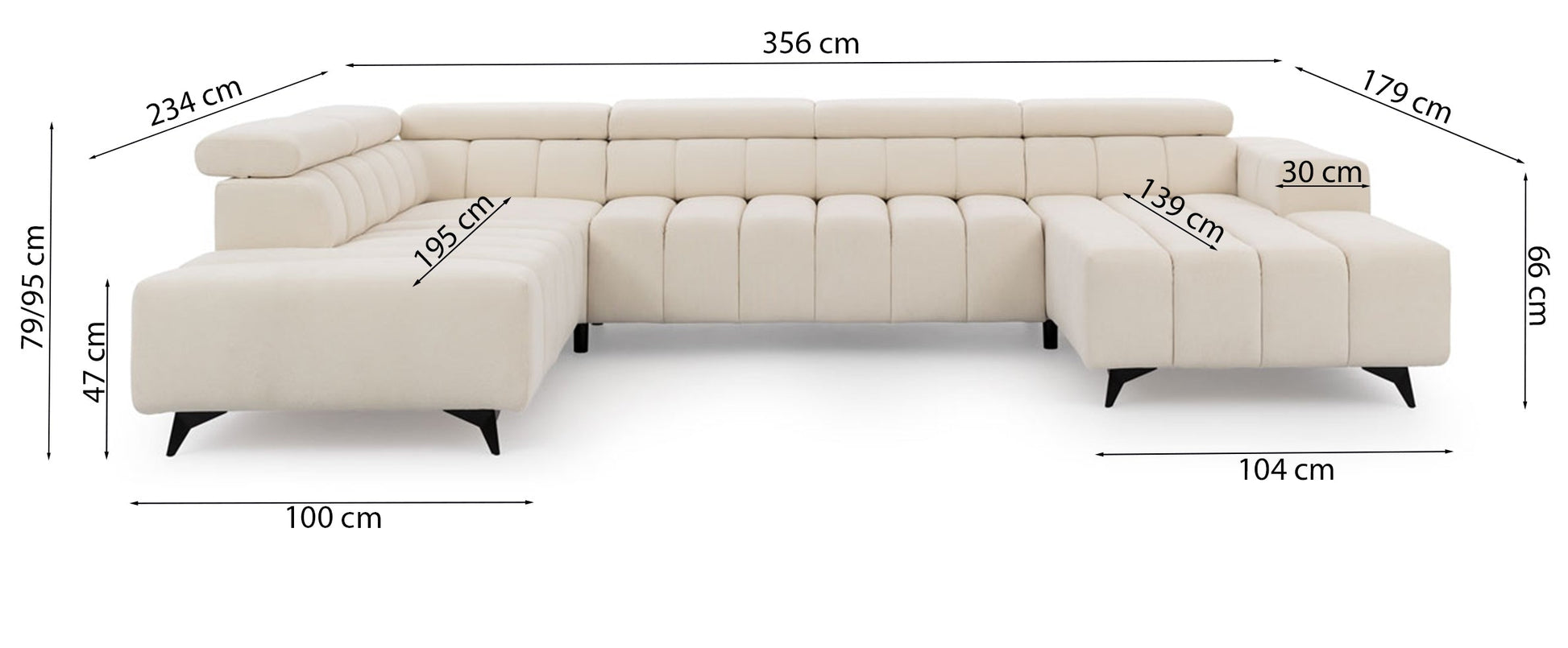 Dīvāns Roggus U 79/356/234 cm Sicuro 70 - N1 Home