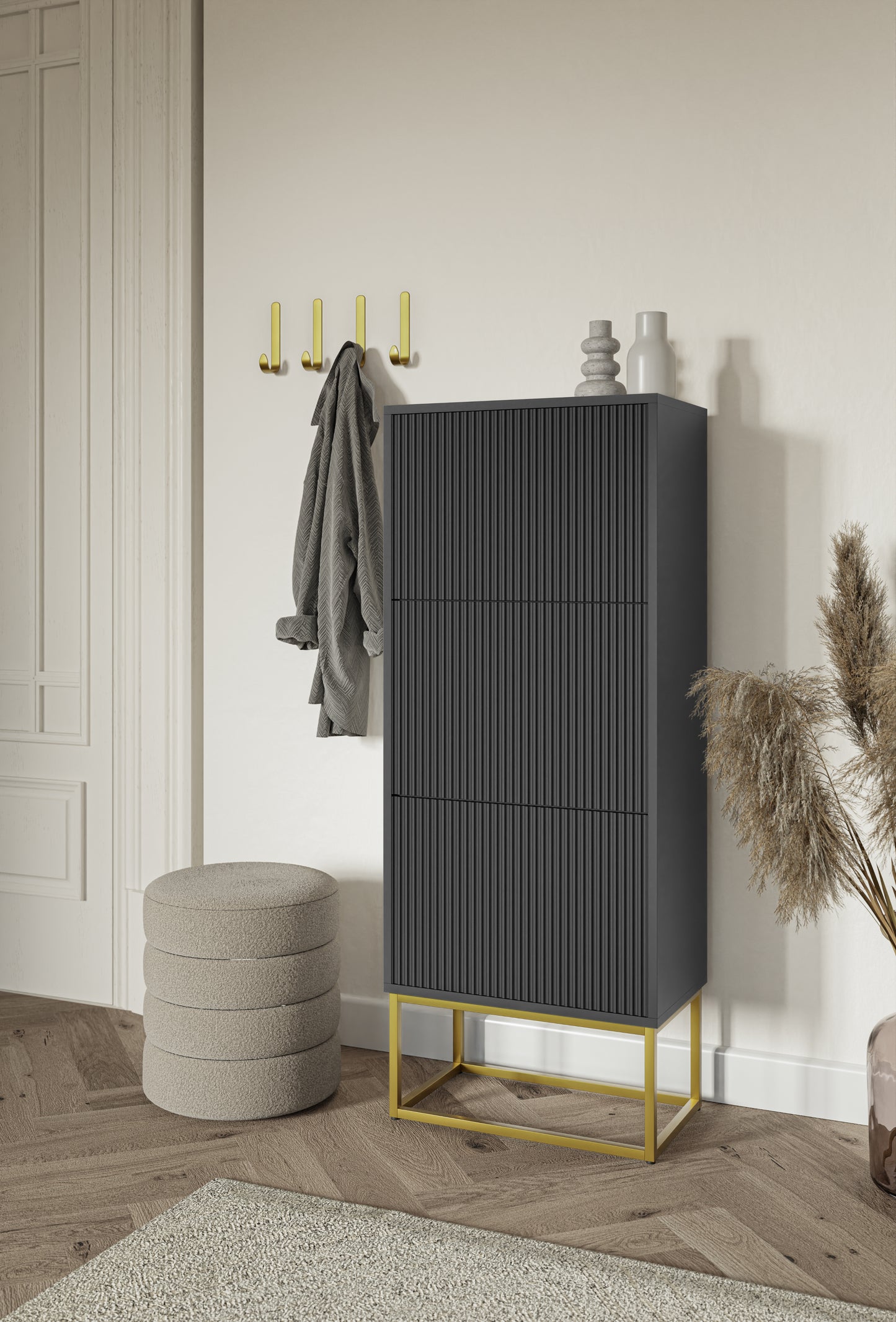 Apavu skapis Velda 50/30/125 cm melns/zelts