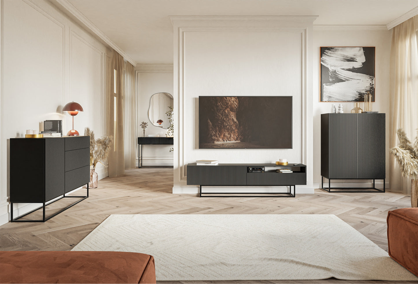 Kumode Velda 90/90/38 cm melns/melns - N1 Home