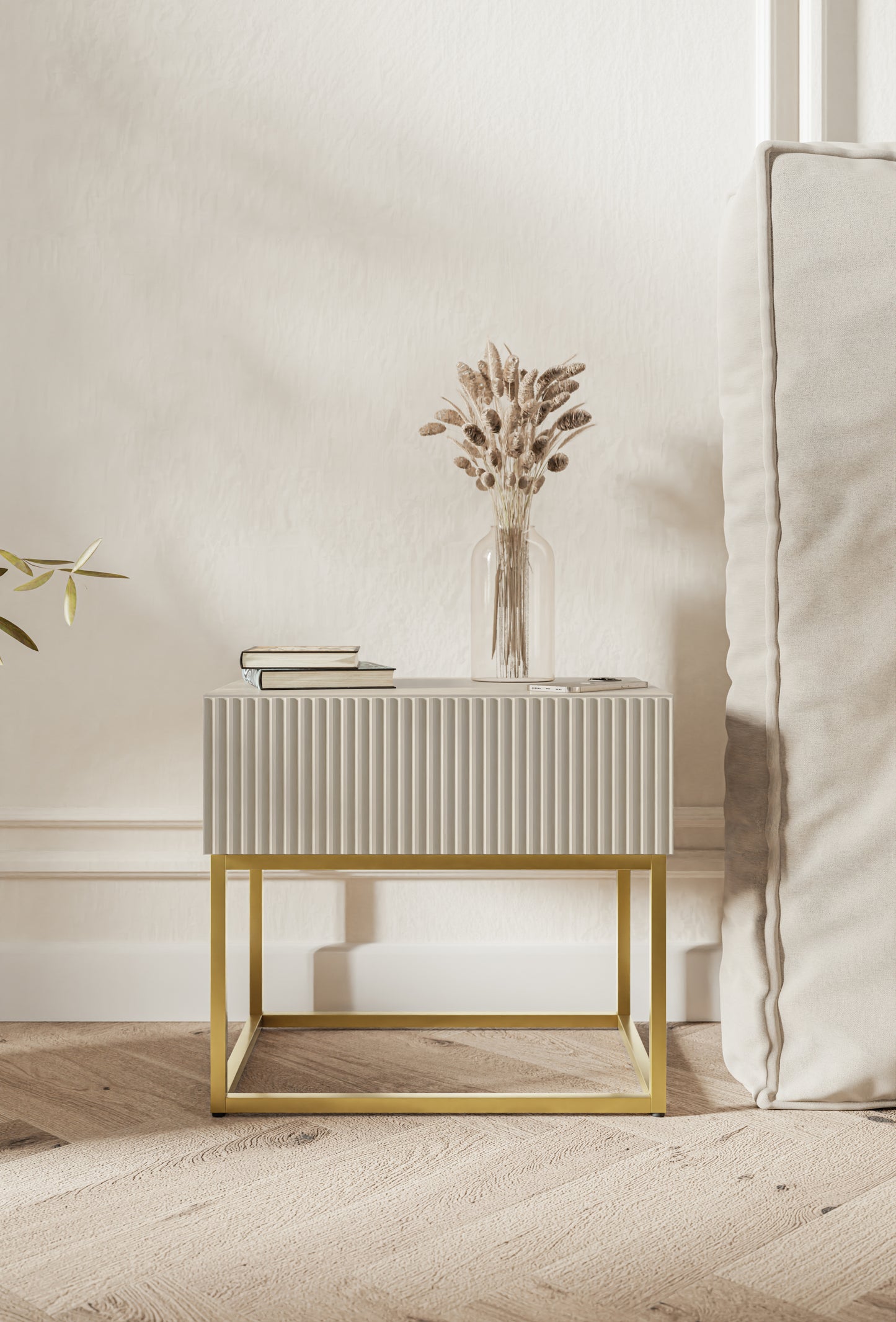 Naktsskapis Velda 50/44/35 cm bēšs/zelts