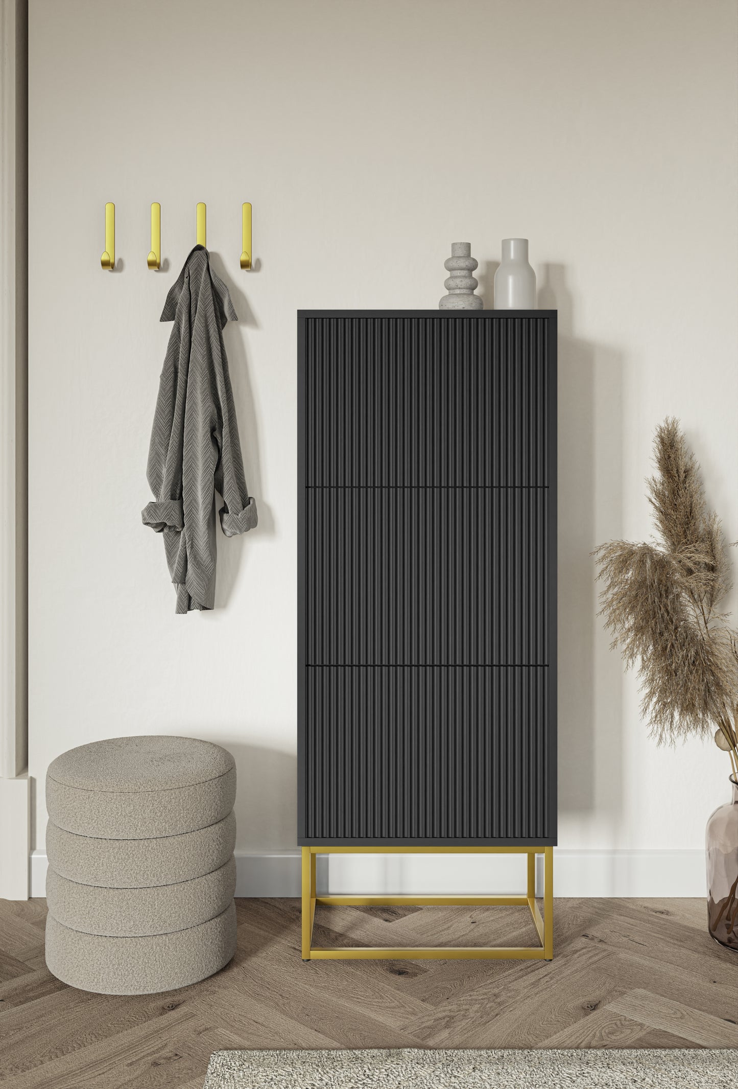 Apavu skapis Velda 50/30/125 cm melns/zelts