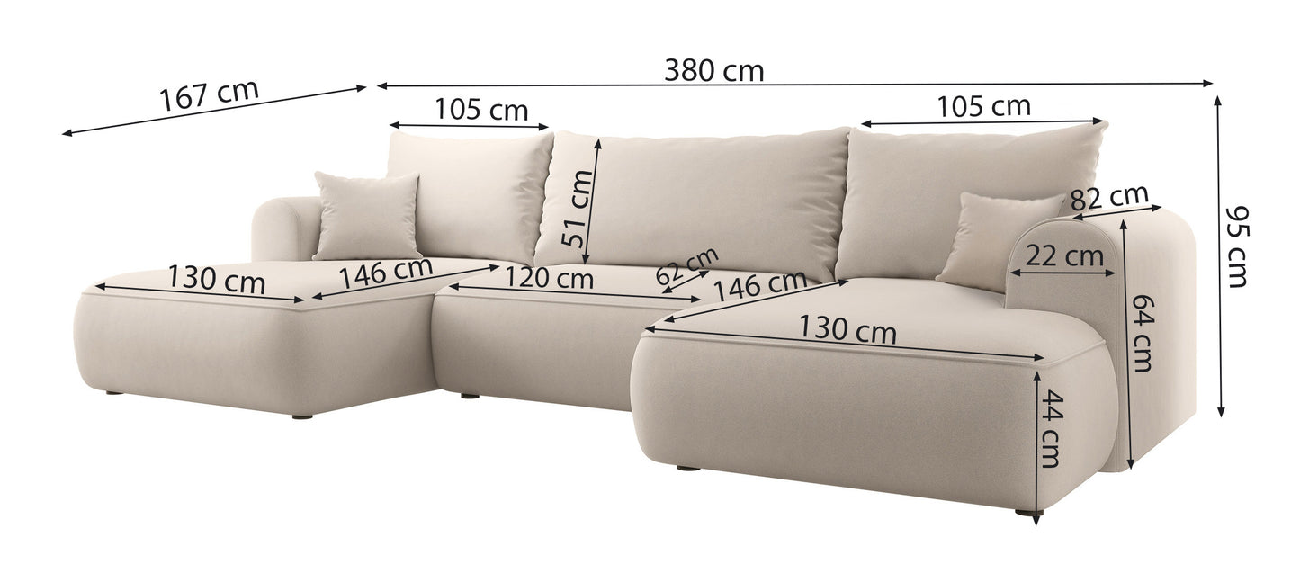 Dīvāns Ovors U 380/95/167 cm Castel 15 - N1 Home