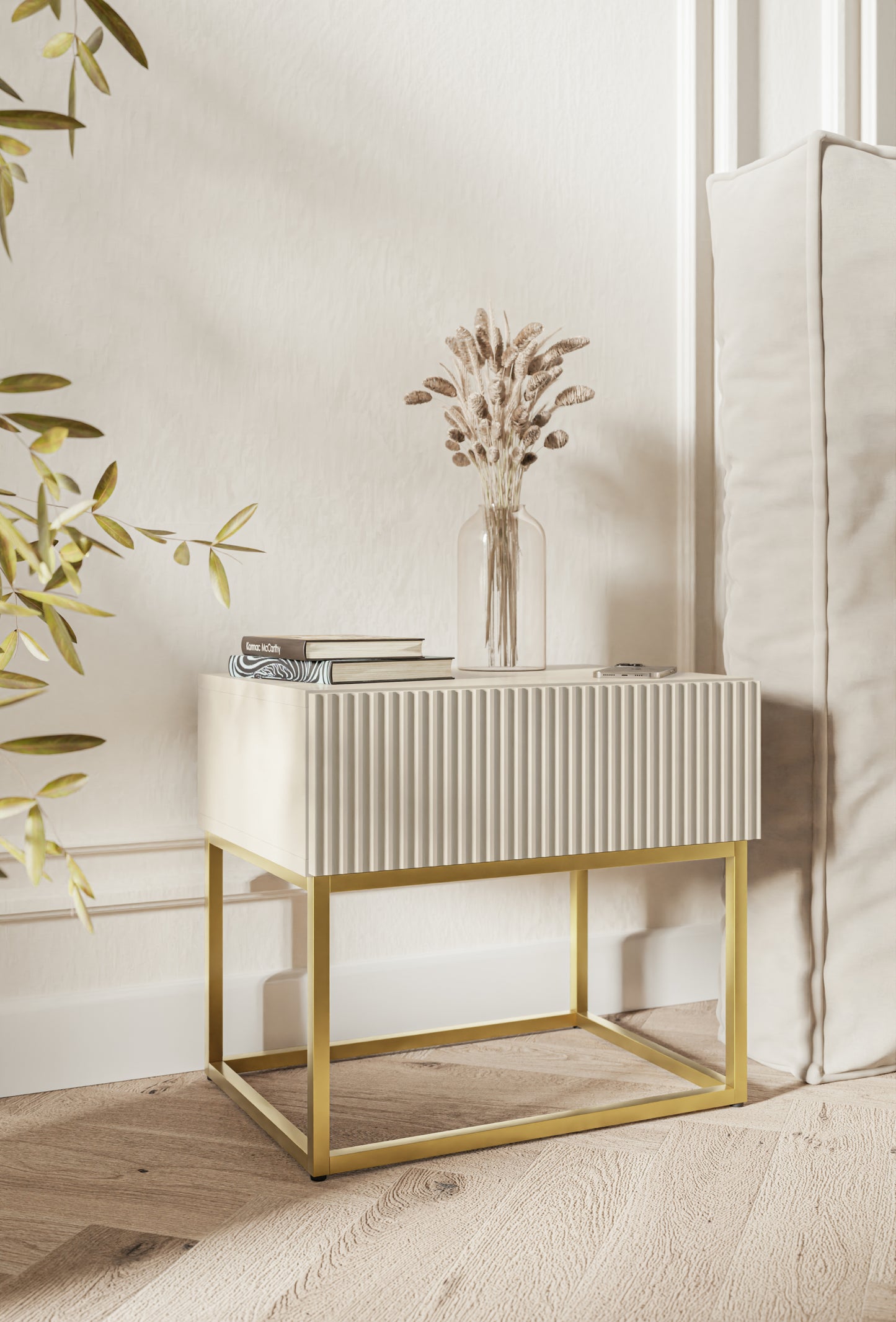 Naktsskapis Velda 50/44/35 cm bēšs/zelts