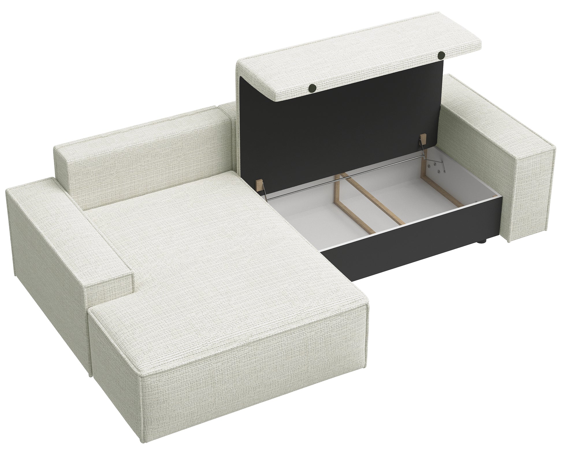 REFESE L-veida dīvāns ar gulēšanas funkciju un glabāšanas kasti, gaiši pelēks šenils, kreisa puse Cremona 01 - N1 Home