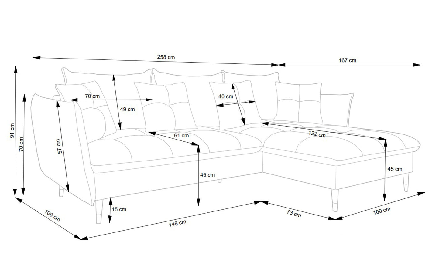 Dīvāns Bazlam 91/258/167 cm Matt Velvet 93 - N1 Home