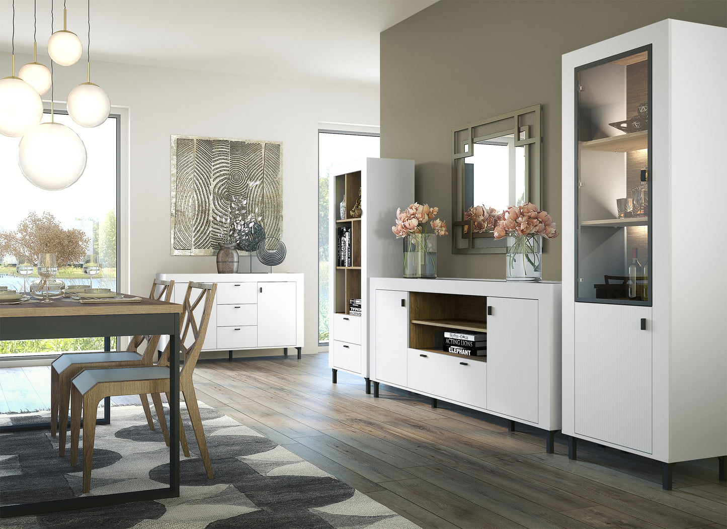 Vitrīna Lamos 56/148/38 cm balts/melns