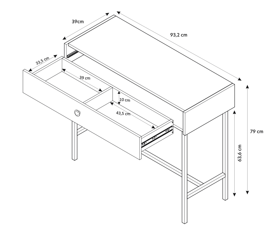RENOS Tualetes galdiņš ar atvilktni, 93 cm, melns/ozols - N1 Home