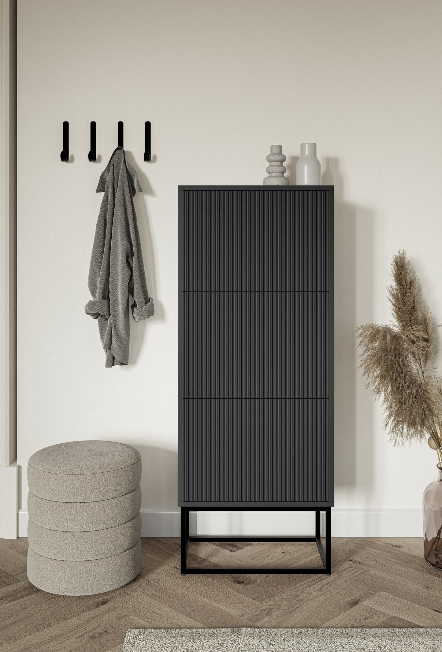 Apavu skapis Velda 50/30/125 cm melns/melns