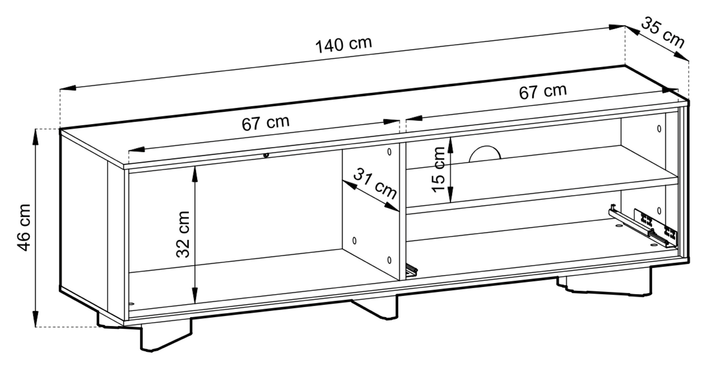 TV skapis Distri Riffle 140/46/35 cm Vičencas ozols/kašmirs