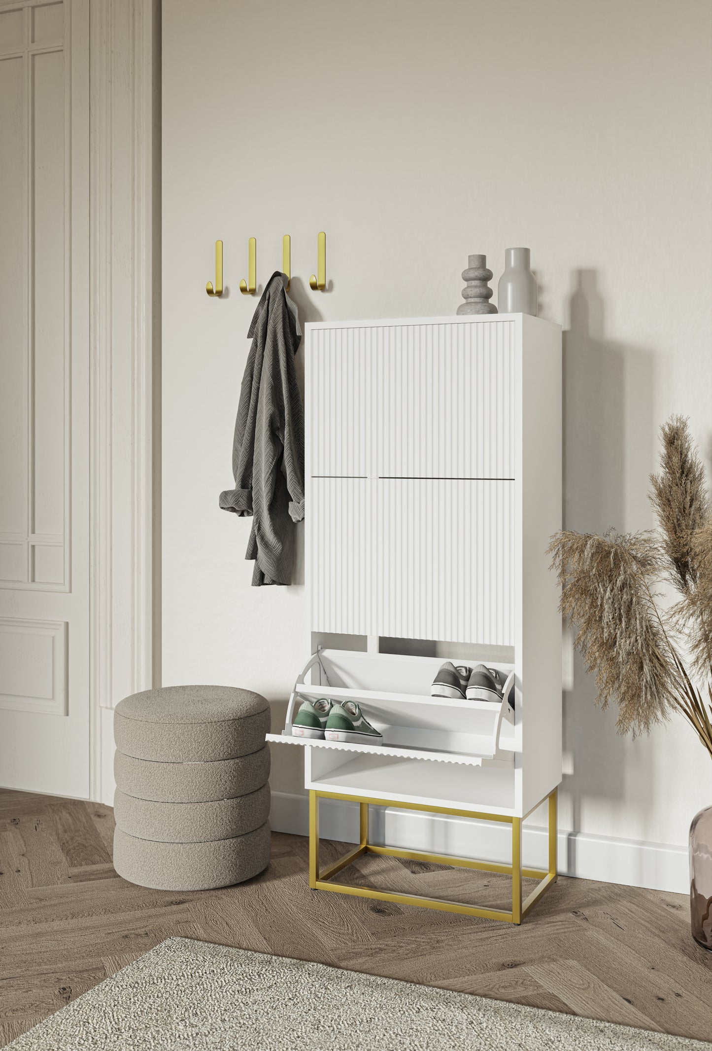 Apavu skapis Velda 50/30/125 cm balts/zelts