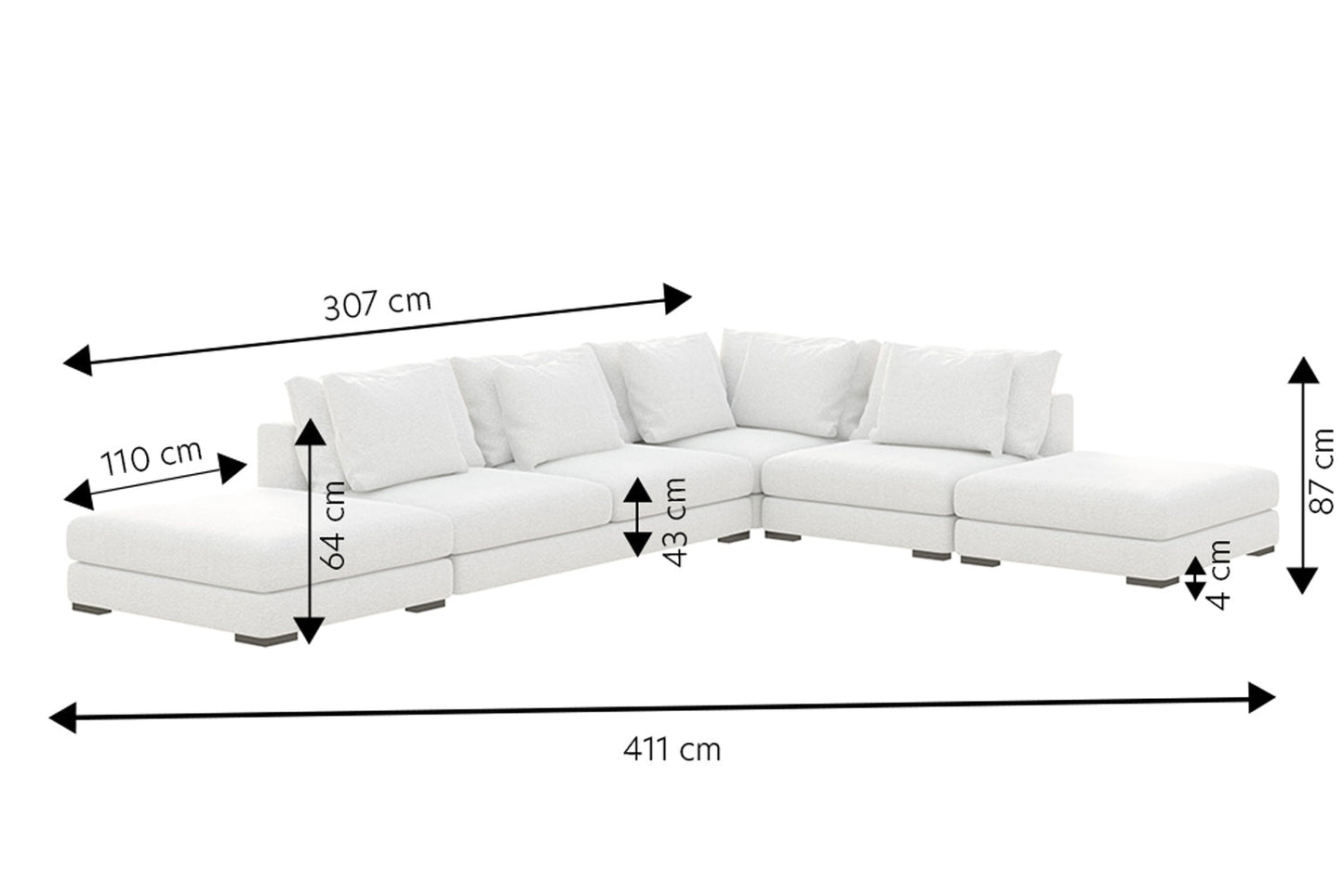 Dīvāns Milia 87/411/307 cm Grande 90