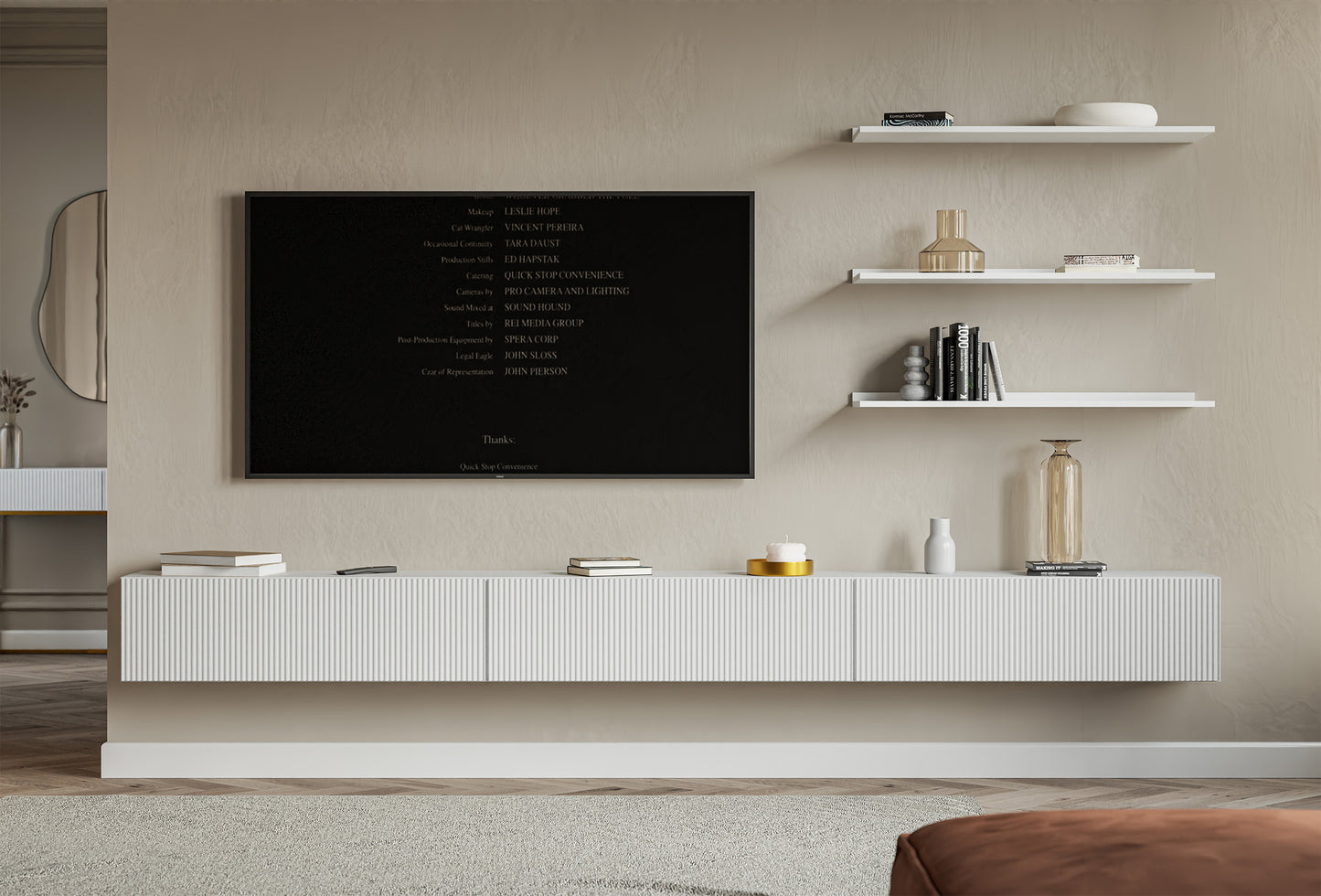 TV skapis Velda 302/28/31 cm balts - N1 Home