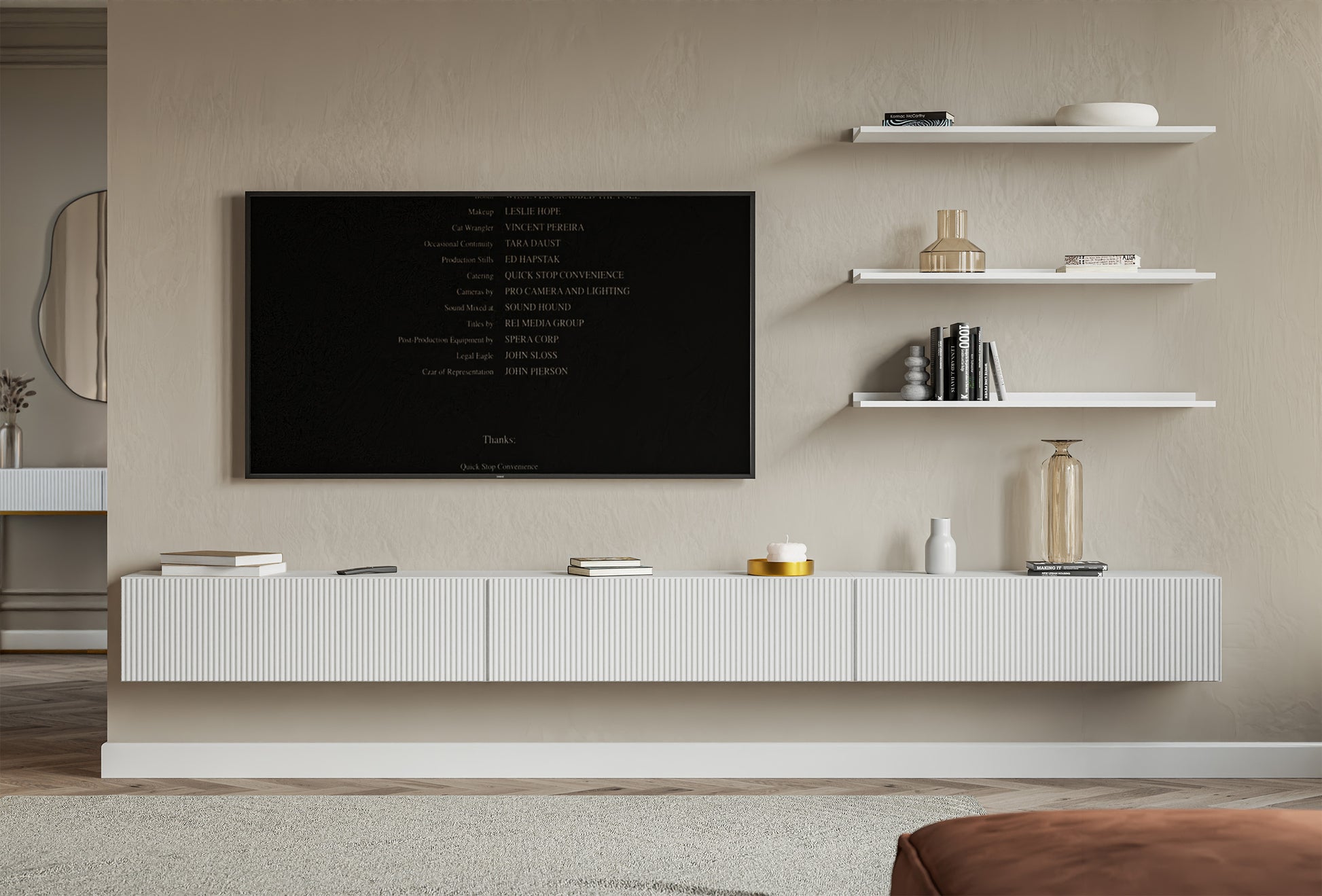 TV skapis Velda 302/28/31 cm balts - N1 Home