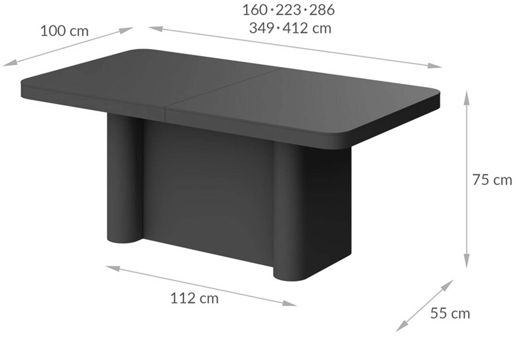 Galds Porto 160-412/100/75 cm debesjums - N1 Home