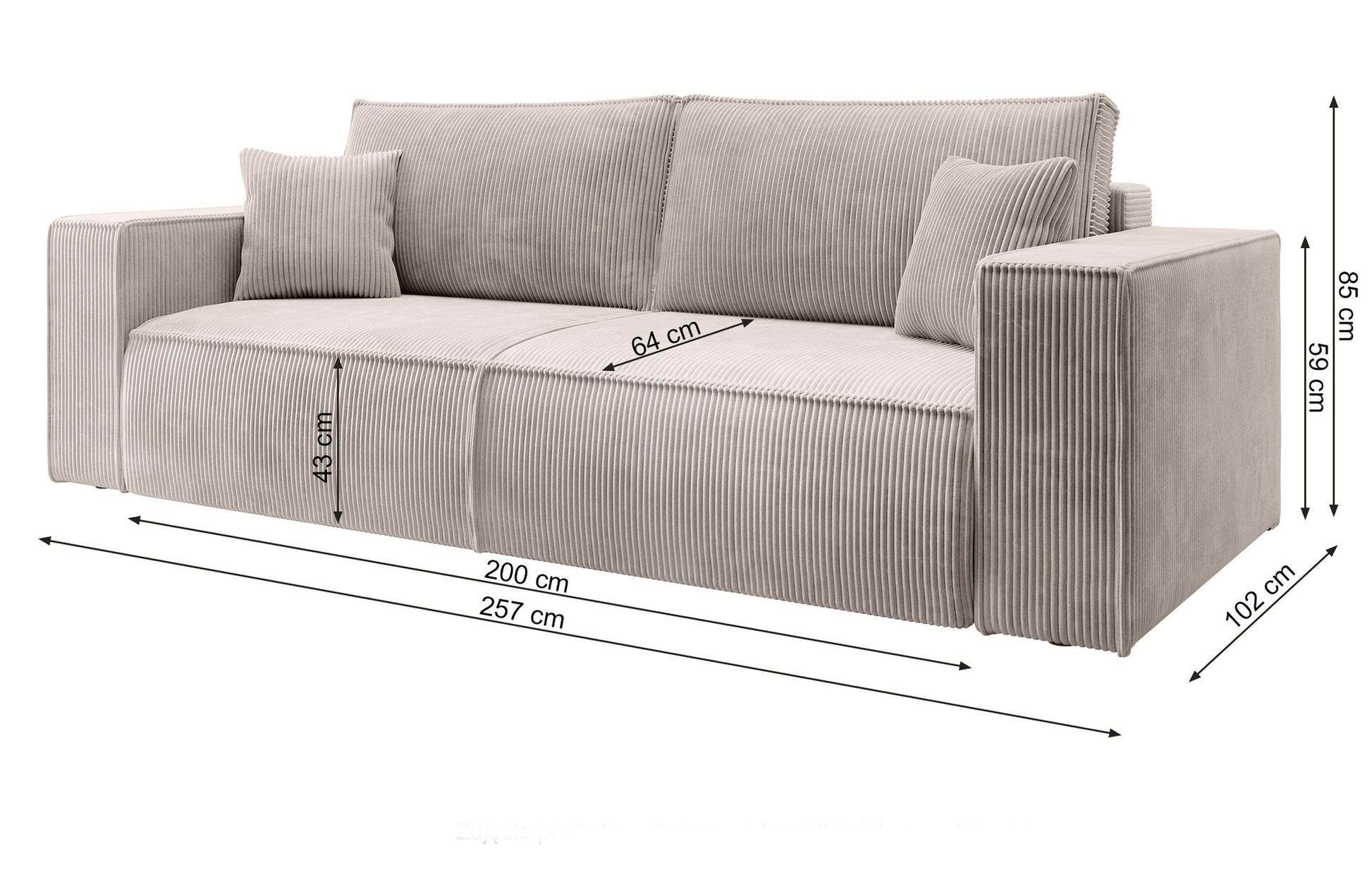 Dīvāns Fireza 275/102/85 cm Perla 55 - N1 Home