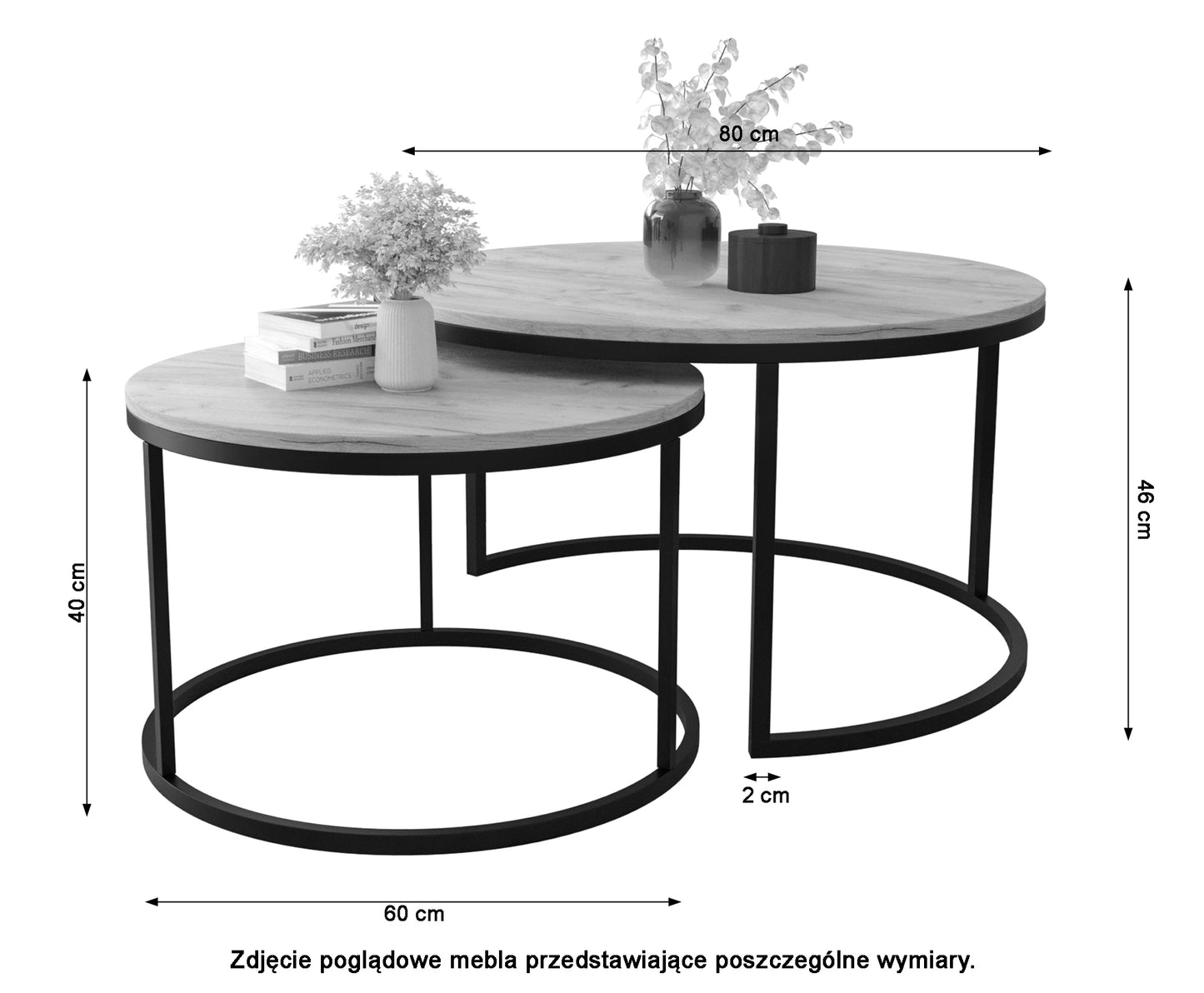 BELLO Divu kafijas galdiņu komplekts, apaļš, 80 un 60 cm, vecais stils