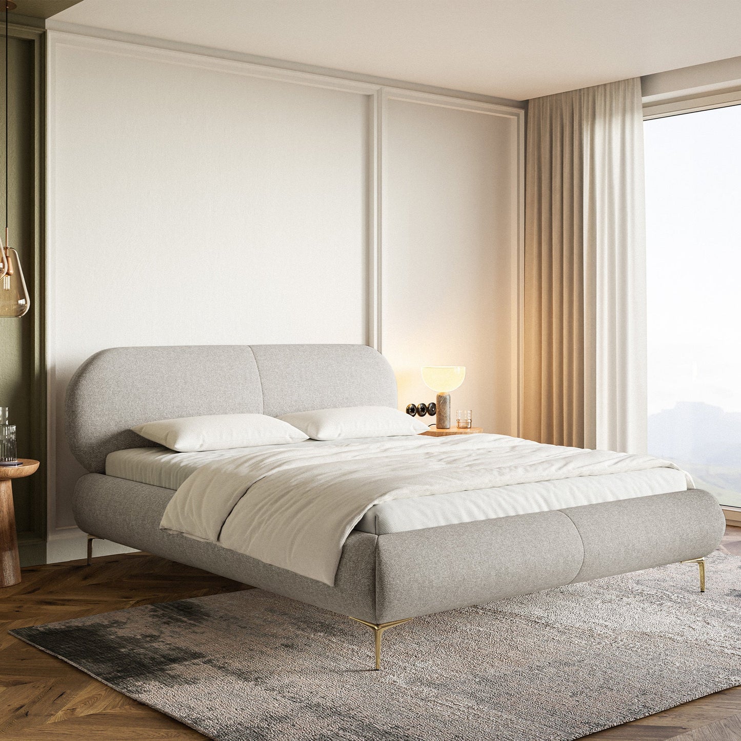 Gulta ar konteineru Valeo 140/160/180x 200 cm Toronto 02 (Lech), zelta kājas - N1 Home