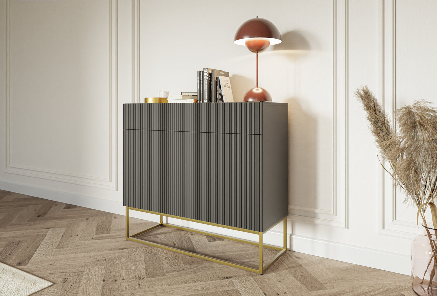 Kumode Velda  100/90/38 cm melns/zelts - N1 Home