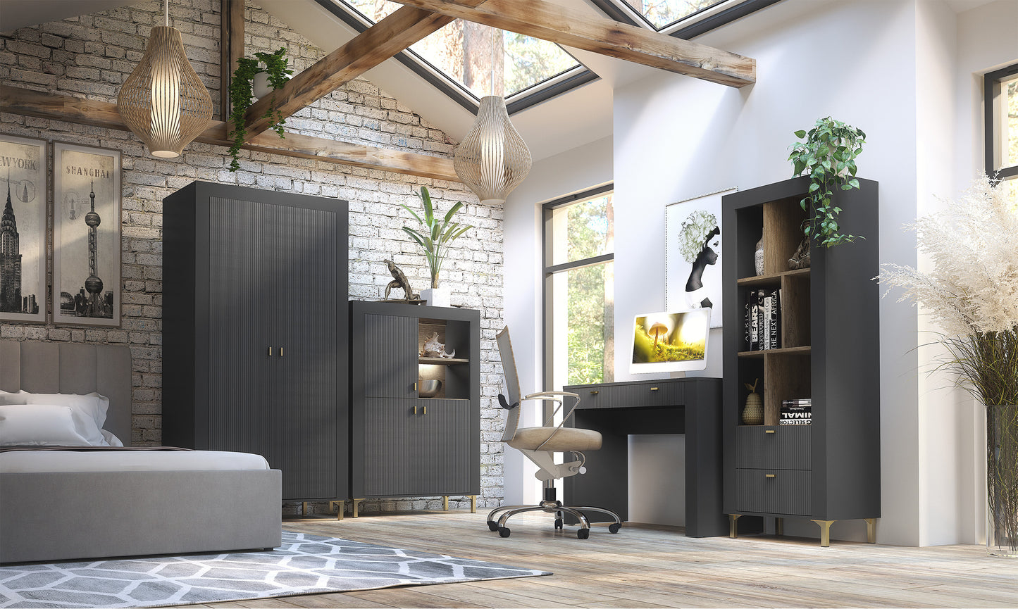 Vitrīna Lamos 96/135/39 cm melns/zelts