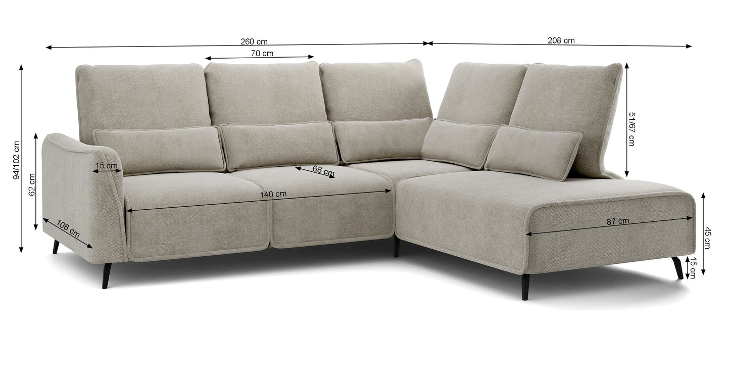 Dīvāns ar pufu Ruma 94/260/208 cm Storm 02 - N1 Home