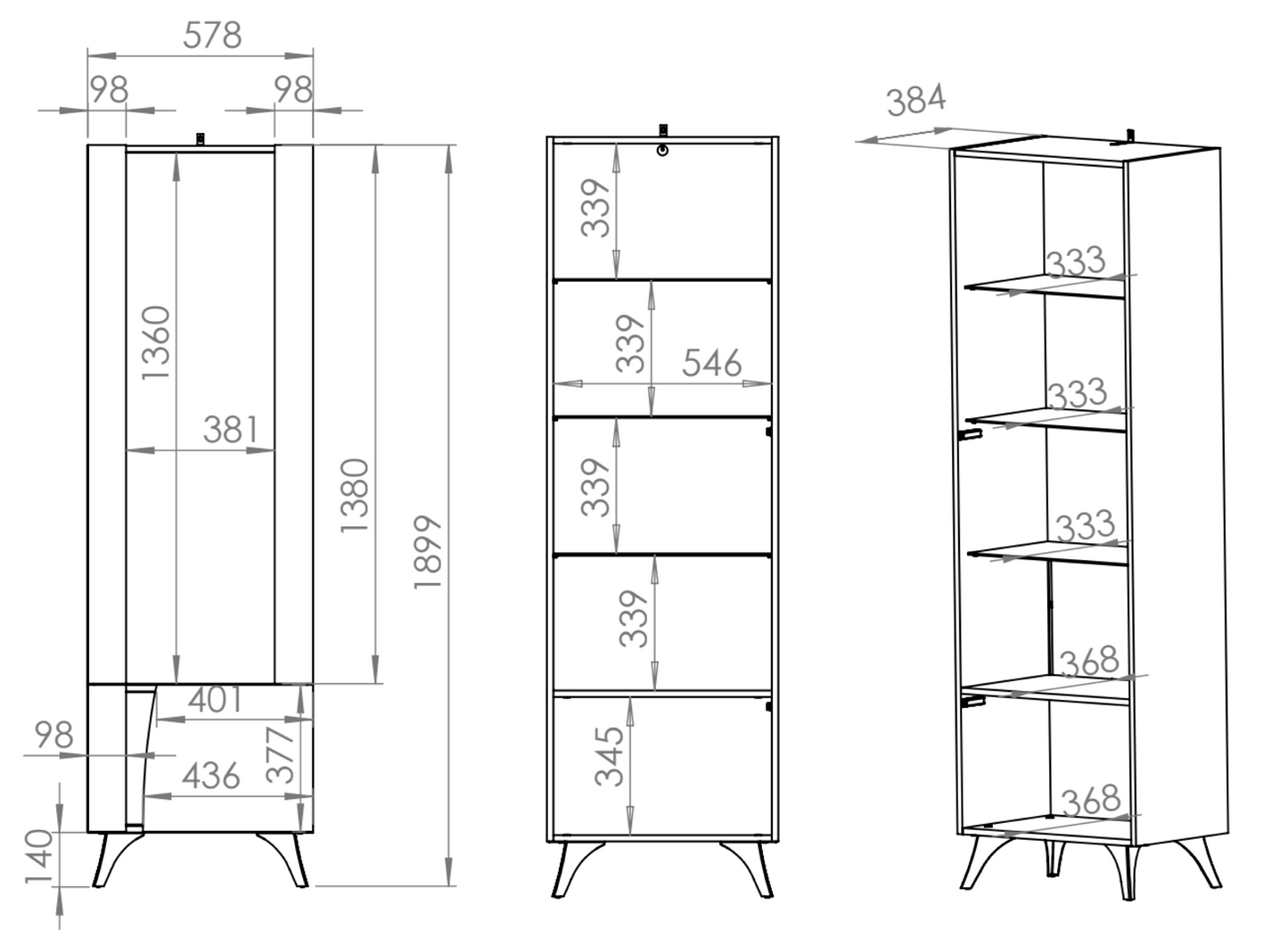 Skapis Toskana 189/57/38 cm ozols/melns