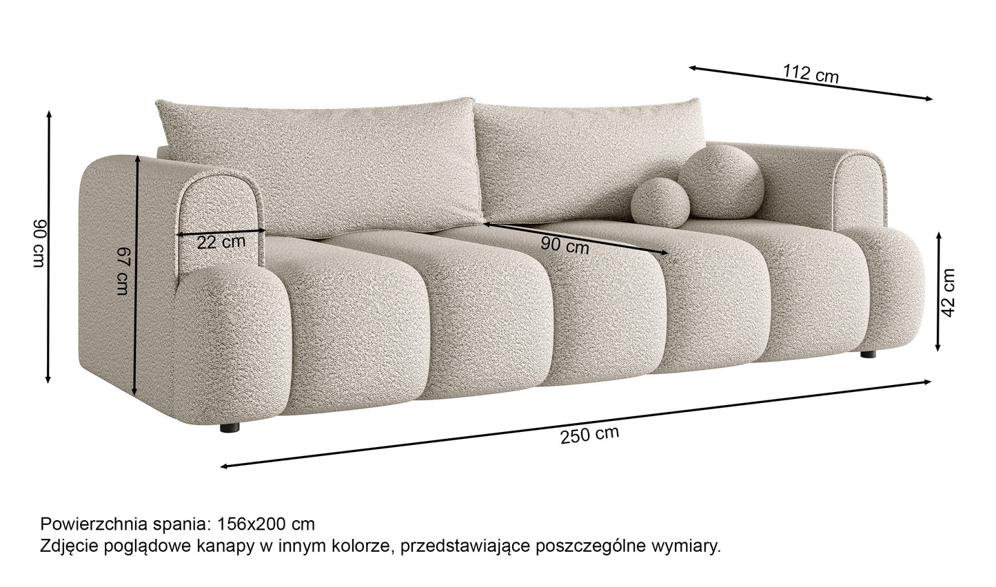 KARDELINO trīsvietīgs dīvāns ar gulēšanas funkciju, krēmkrāsas bukle - N1 Home