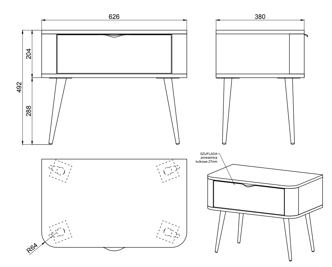 VALO Naktsgaldiņš ar atvilktni, 63 cm, Balts - N1 Home