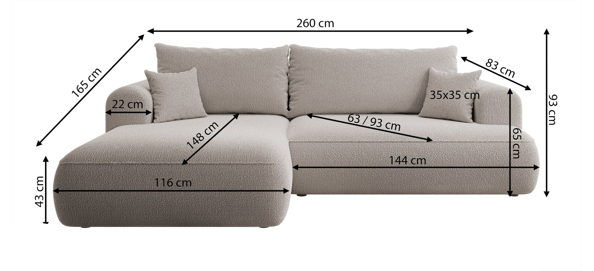 Dīvāns Ovors 260/93/165 cm Puente 09 - N1 Home
