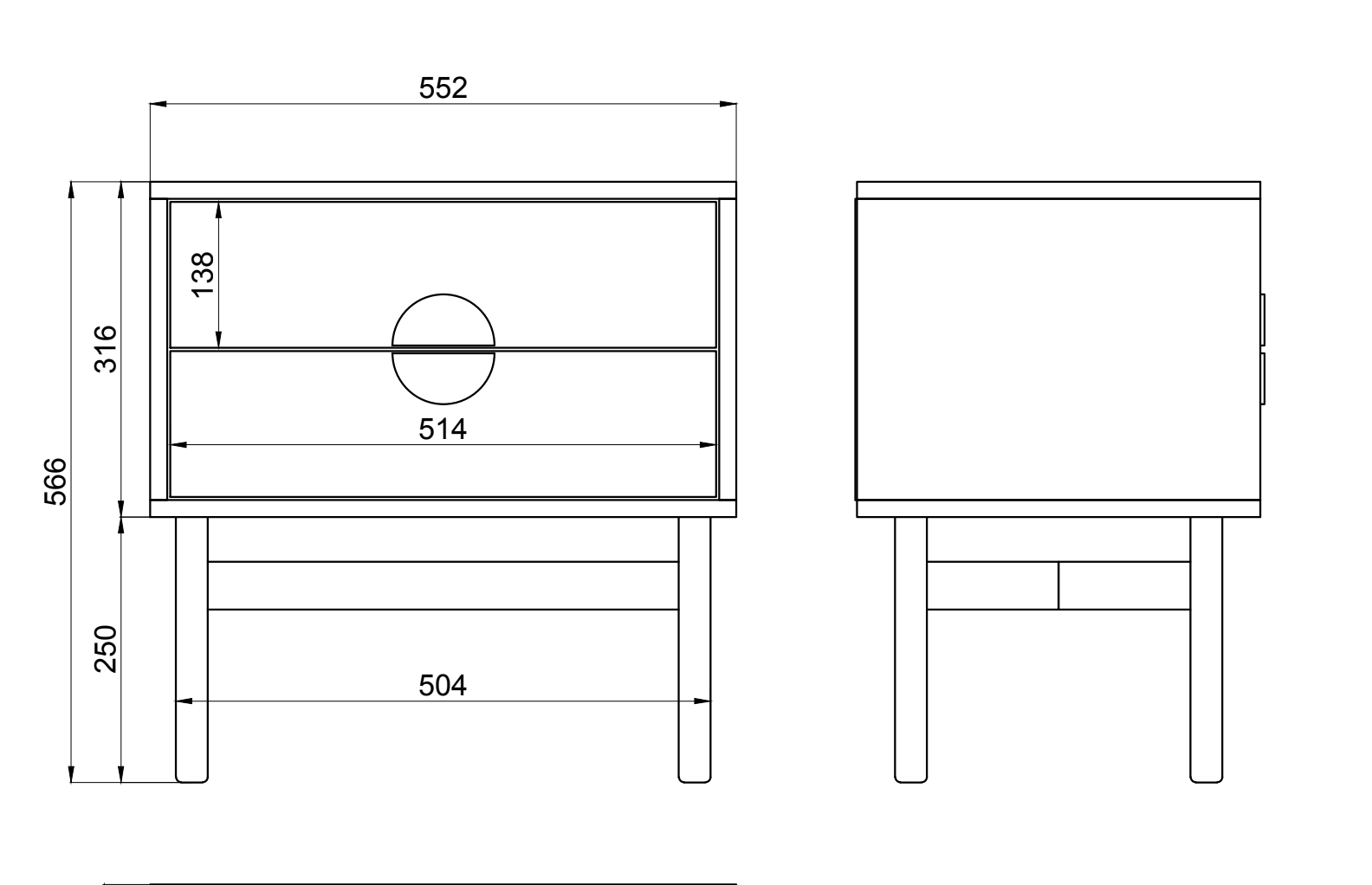 LOON naktsgaldiņš ar divām atvilktnēm 55 cm, balts - N1 Home