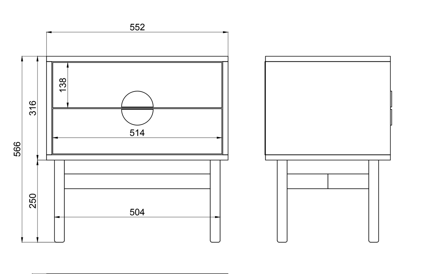 LOON naktsgaldiņš ar divām atvilktnēm 55 cm, bēšs/kapučīno - N1 Home