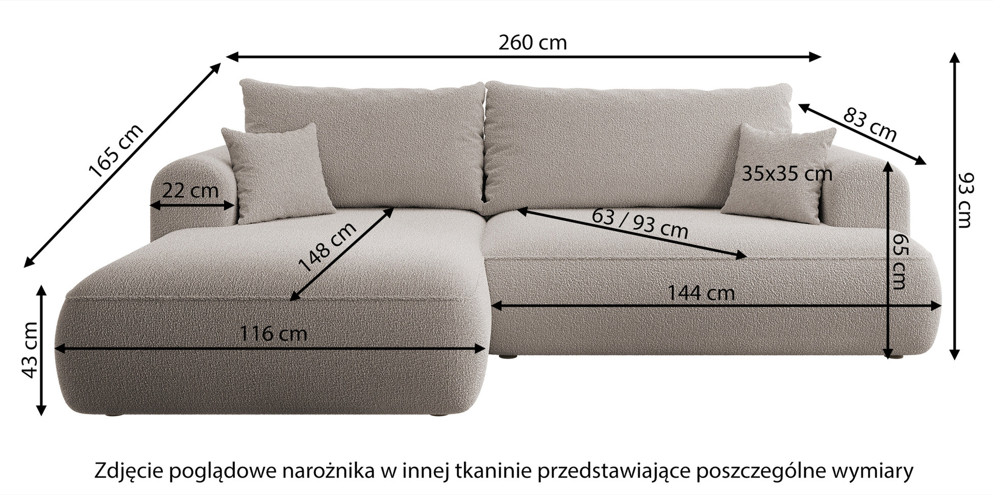 AVA Stūra dīvāns ar miega funkciju L-veida pelēks, bēšs polsterējums, laba puse - N1 Home