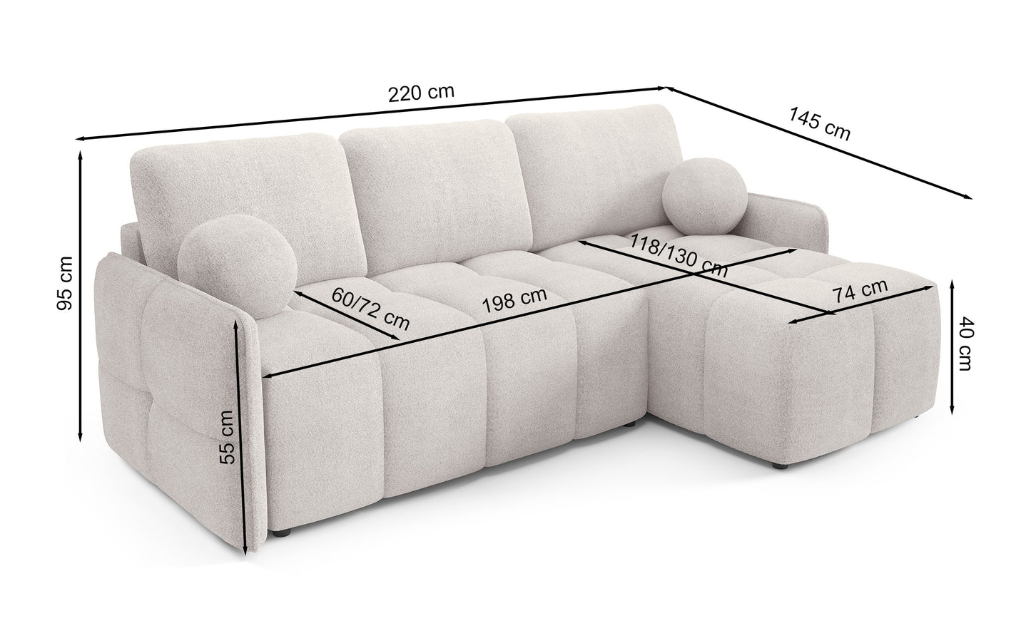 Dīvāns Flatty 95/220/145 cm Abriamo 8 - N1 Home