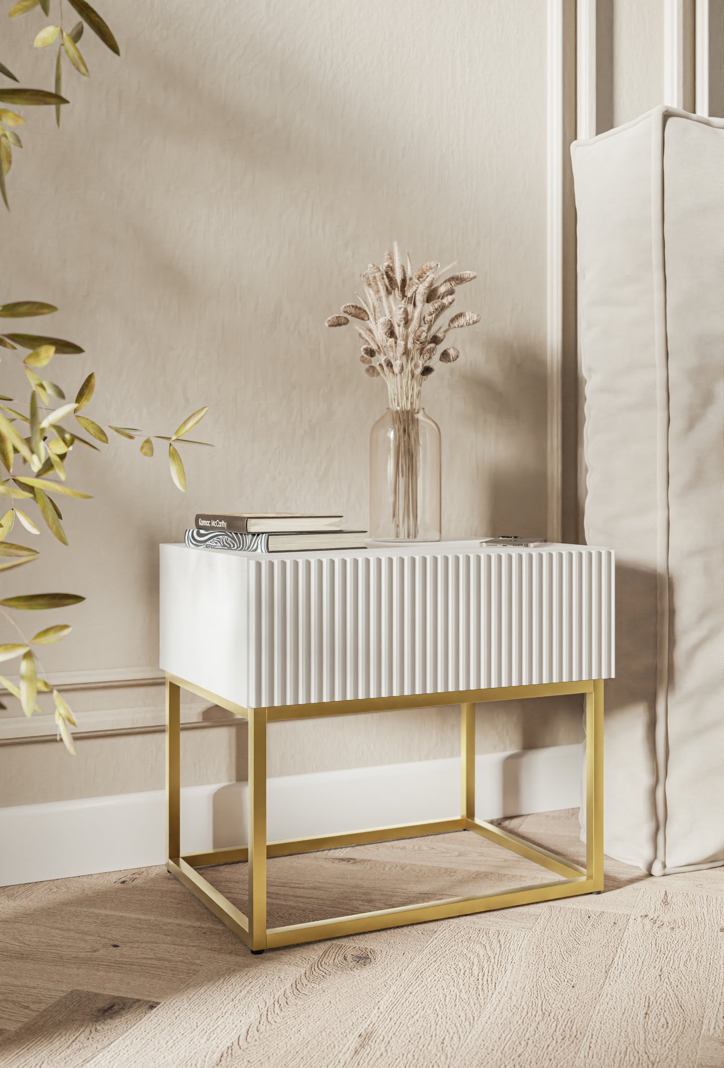 Naktsskapis Velda 50/44/35 cm balts/zelts