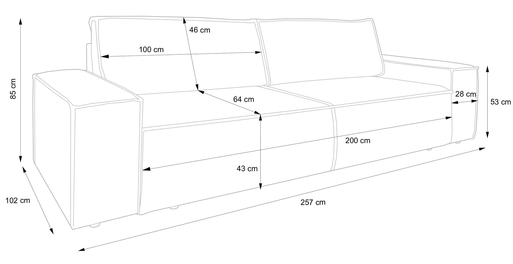Dīvāns Fireza 275/102/85 cm Perla 30 - N1 Home