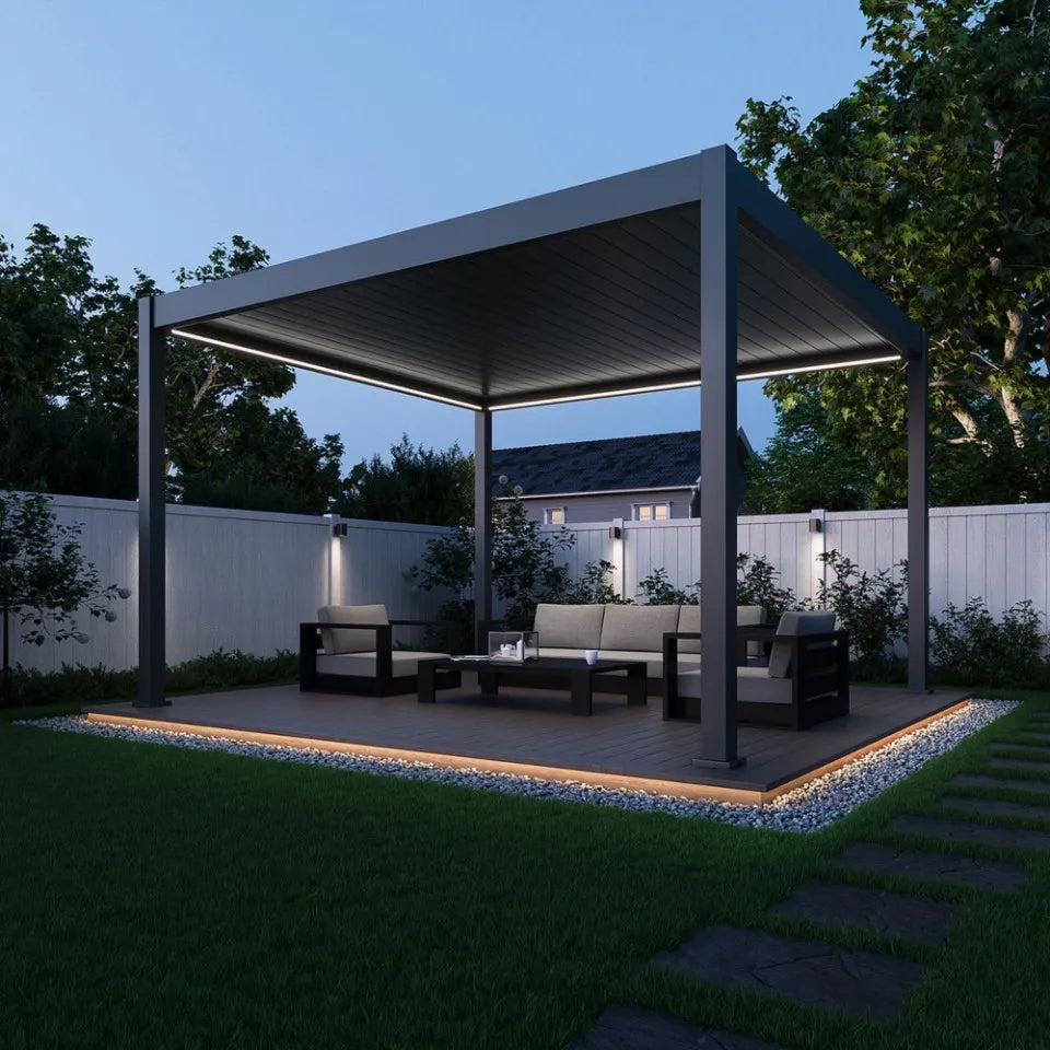 Elektriskā terases pergola Dele AUTOMATIC 3,6x4 ar LED apgaismojumu - N1 Home