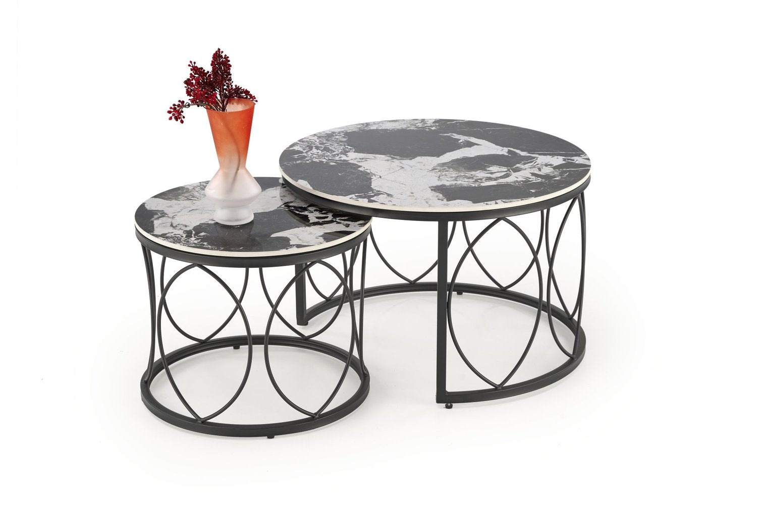Kafijas galds (2) 70/46 un 50/41 cm melns marmors/melns - N1 Home