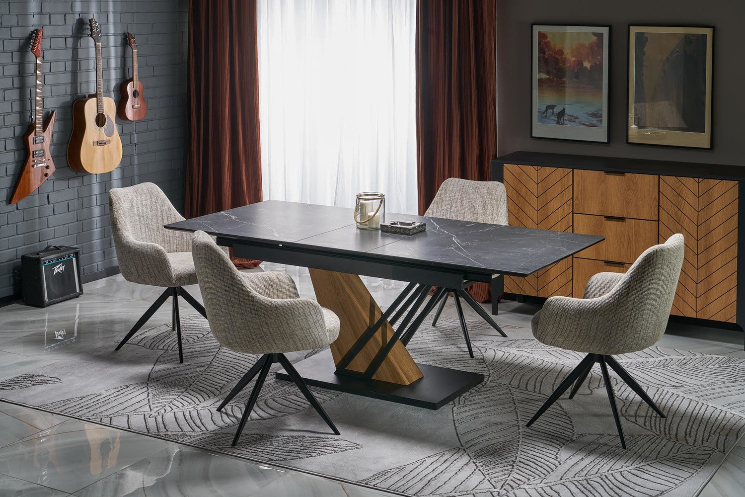 Galds Volans 160/90/67 cm melns marmors/ozols - N1 Home