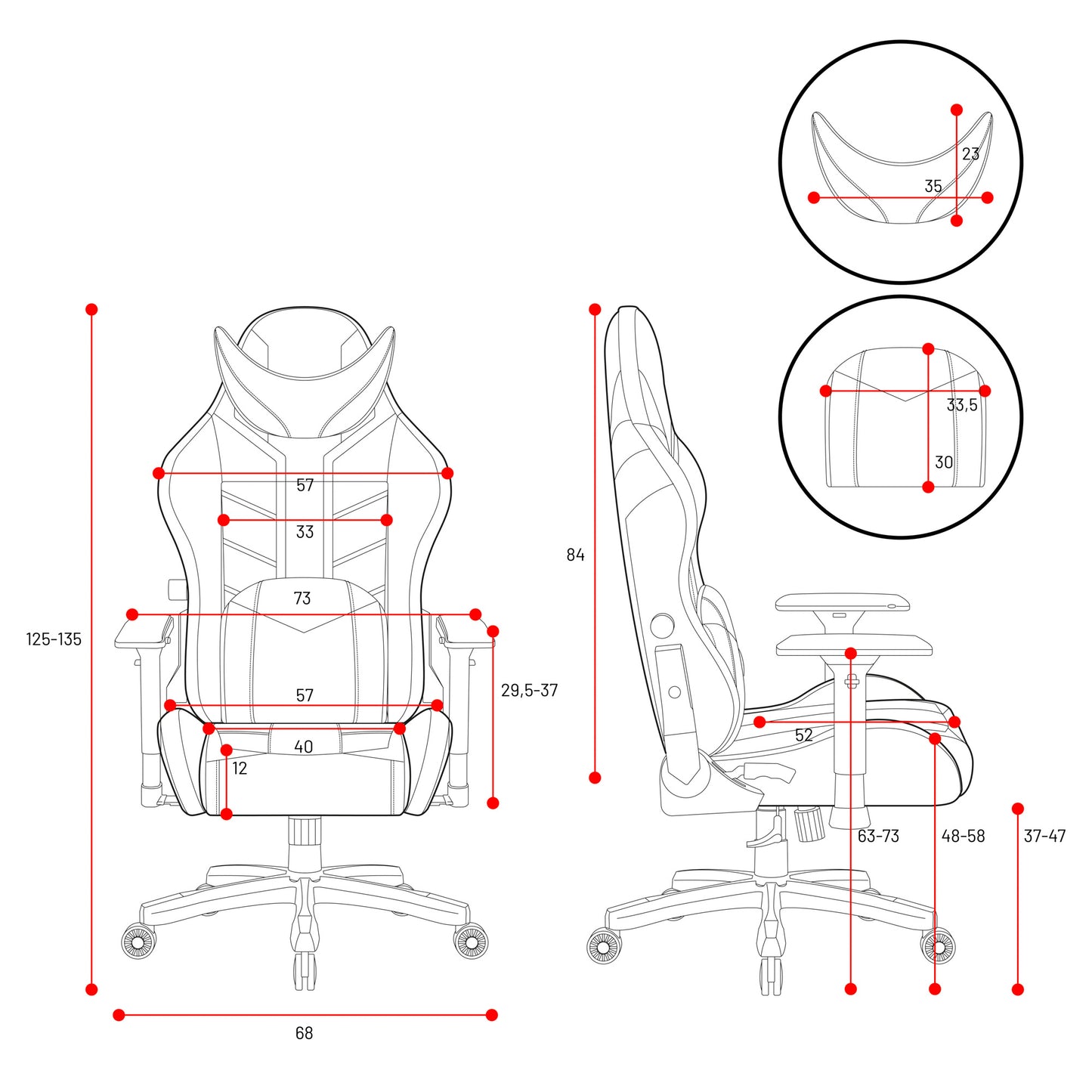 Krēsls X - Ra 125 - 135/68/57; 135 - 145/ 73/63 cm melns/sarkans