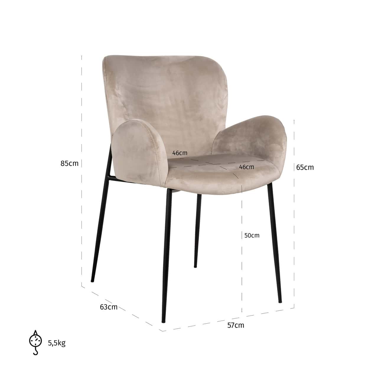 Krēsls Amber Richmond Interiors 57/85/63 cm khaki velvet fire retardant