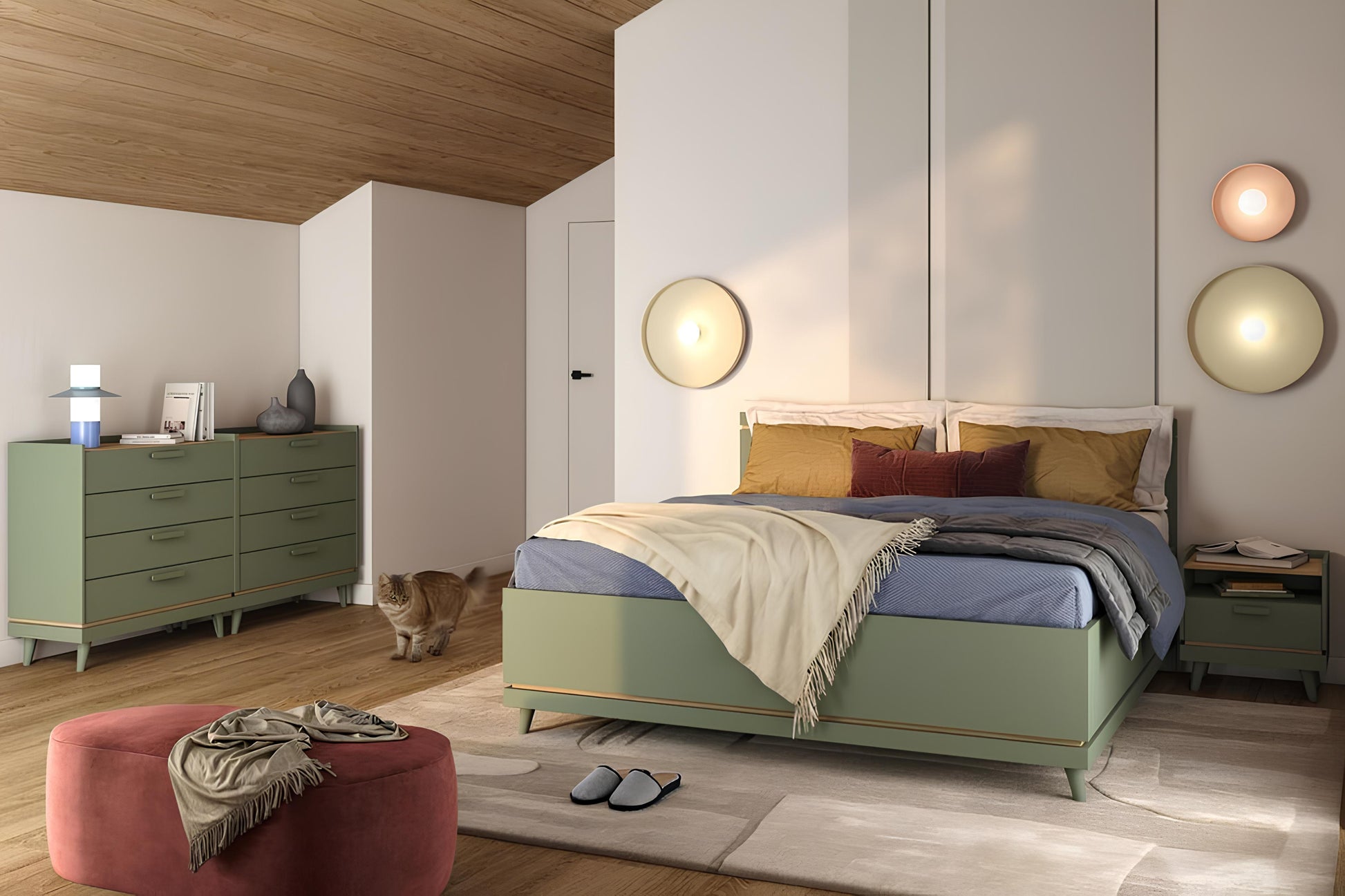 Naktsskapītis Skanija 50/51/40 cm zaļs - N1 Home