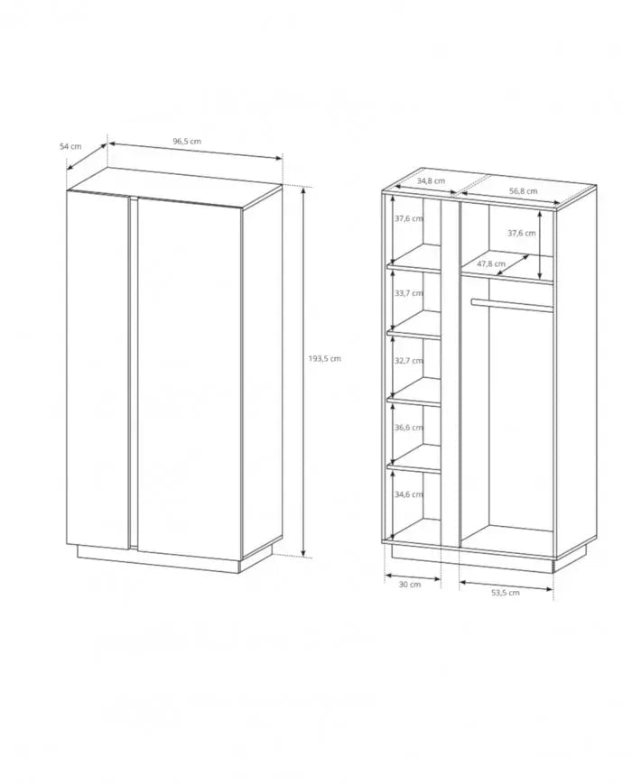 Skapis Arci 96,5/193,5/54 cm balts/ozols - N1 Home