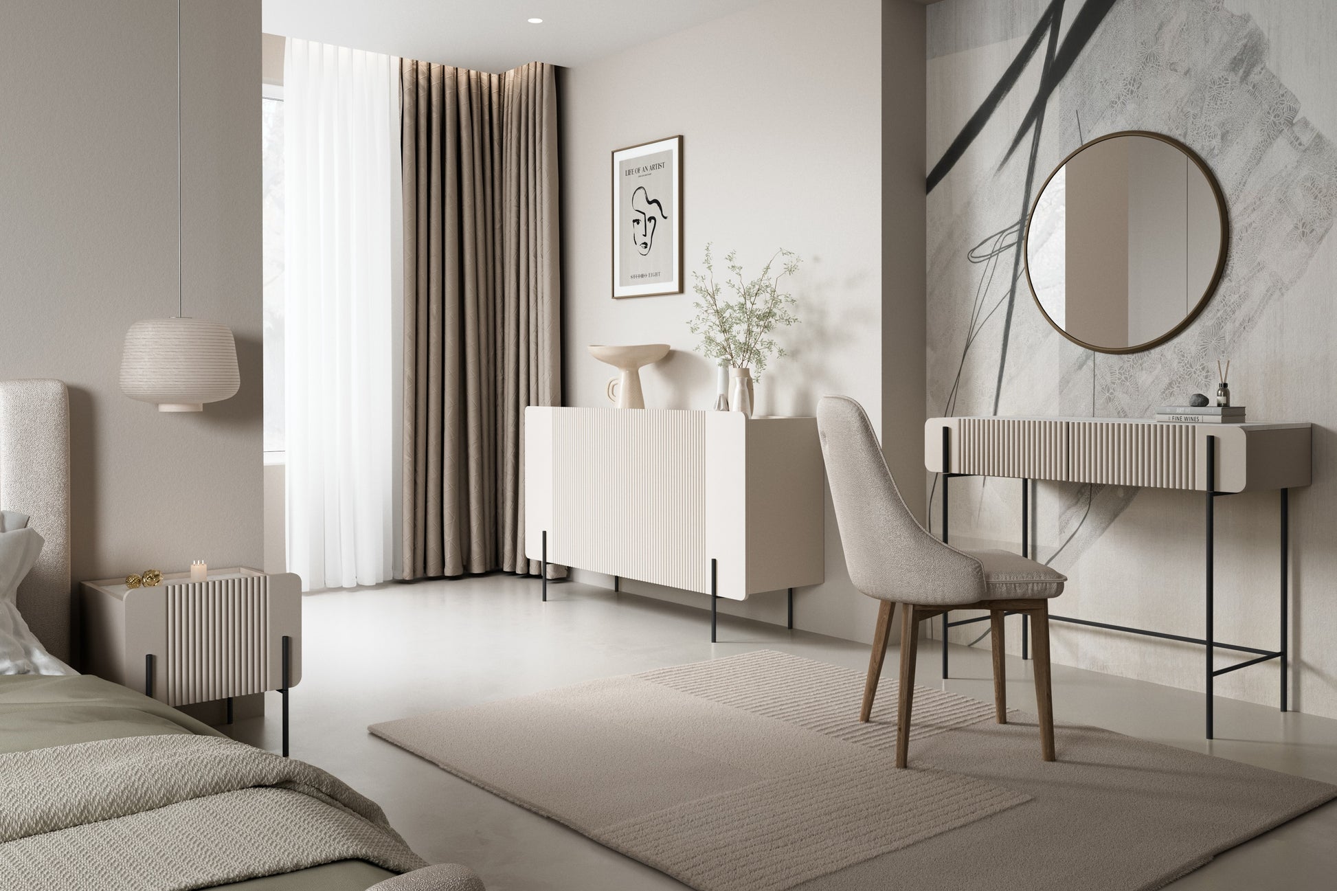 Naktsskapītis Dersi 45/50/42 cm kašmirs/melns - N1 Home