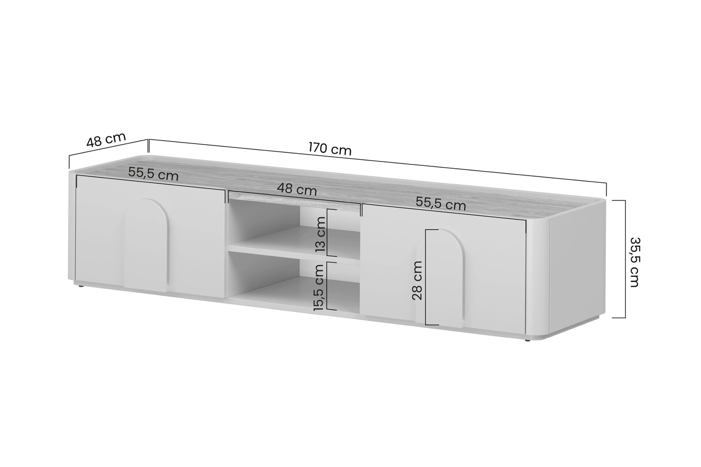 TV skapis Amil 170/35.5/48 cm Kašmirs/Eļļots ozols/Gaišs ozols - N1 Home