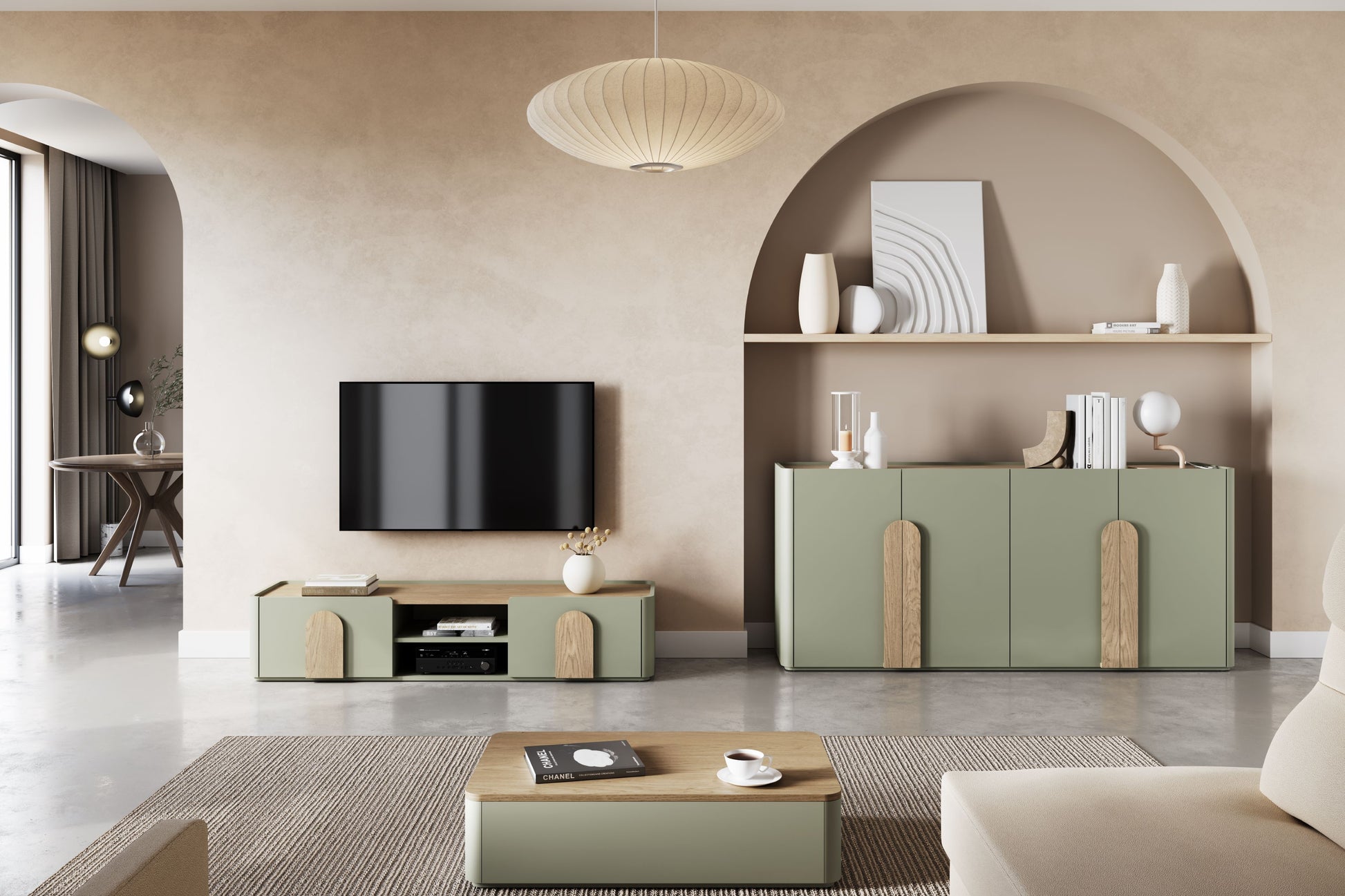 TV skapis Amil 170/35.5/48 cm Eikalipts/Baltijas kāpu ozols/Dabīgais ozols - N1 Home