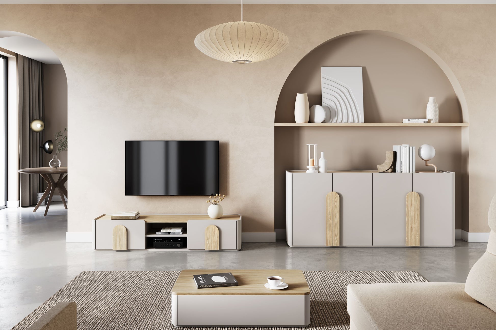 TV skapis Amil 170/35.5/48 cm Kašmirs/Eļļots ozols/Gaišs ozols - N1 Home