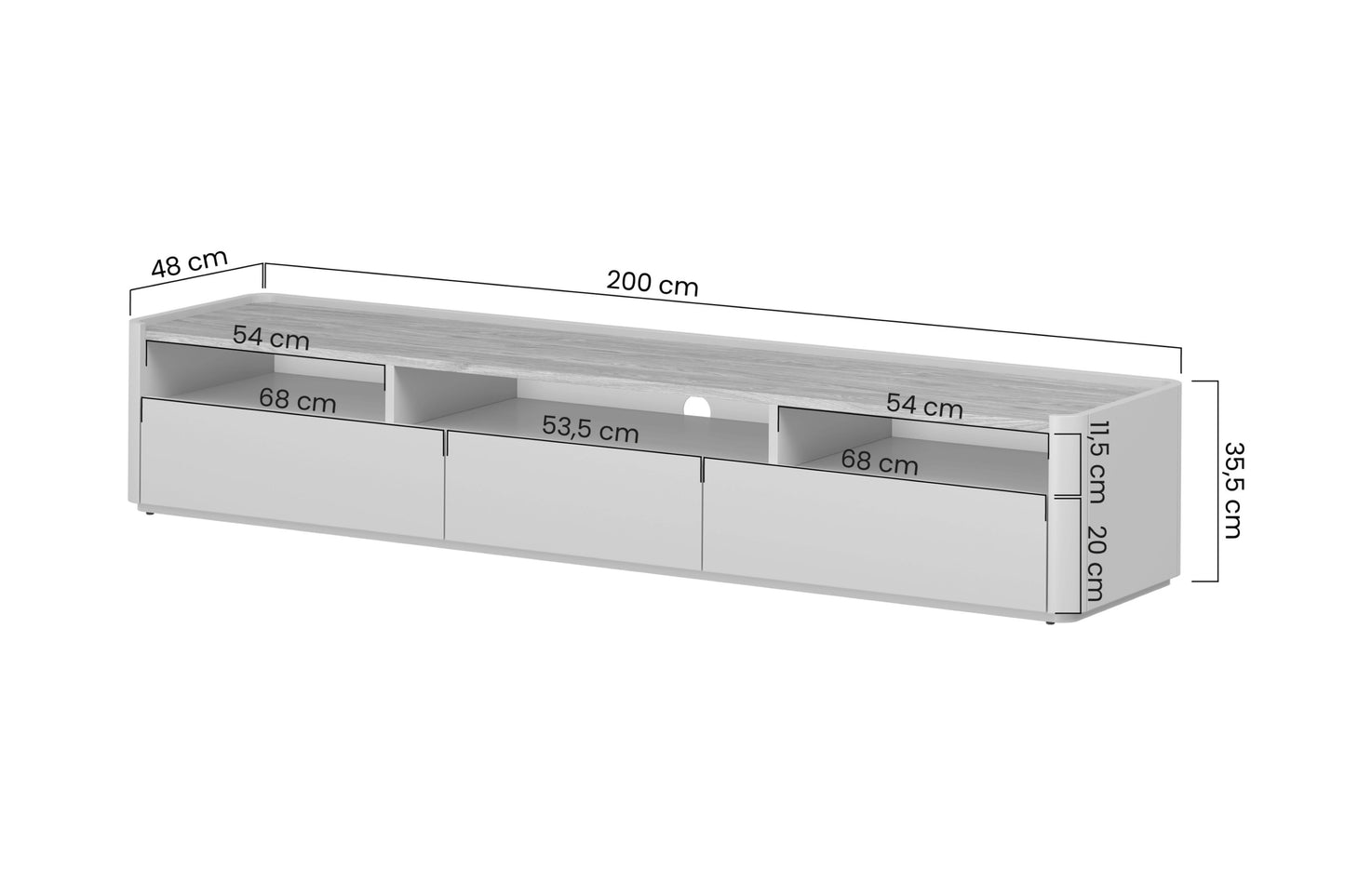 TV skapis Elva 200/35.5/48 cm Eikalipts / Baltijas kāpu ozols - N1 Home