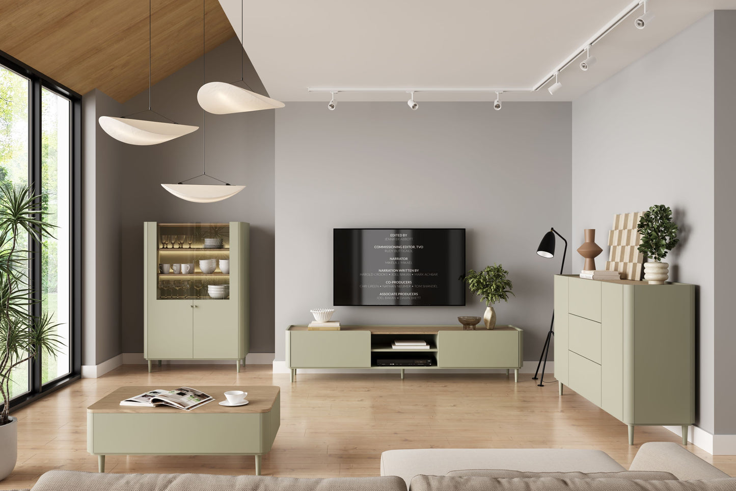 TV skapis Elva 220/48/48 cm Eikalipts / Baltijas kāpu ozols - N1 Home