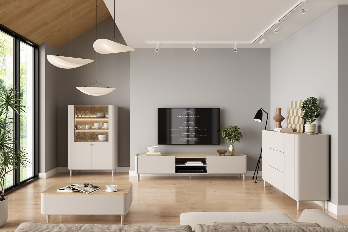 TV skapis Elva 220/48/48 Kašmirs / Eļļots ozols - N1 Home