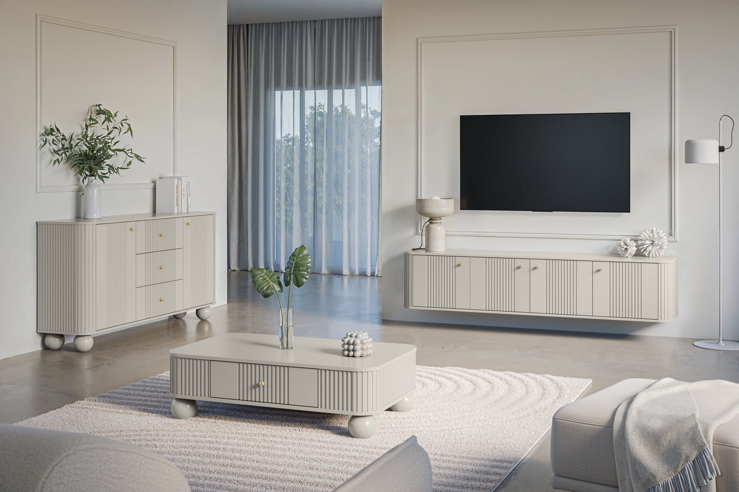 TV skapis Vespa 187/36/38 cm kašmirs/zelts - N1 Home